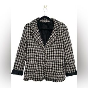 Venti6 Chic Black and Cream Houndstooth Blazer With Buttons Size Medium